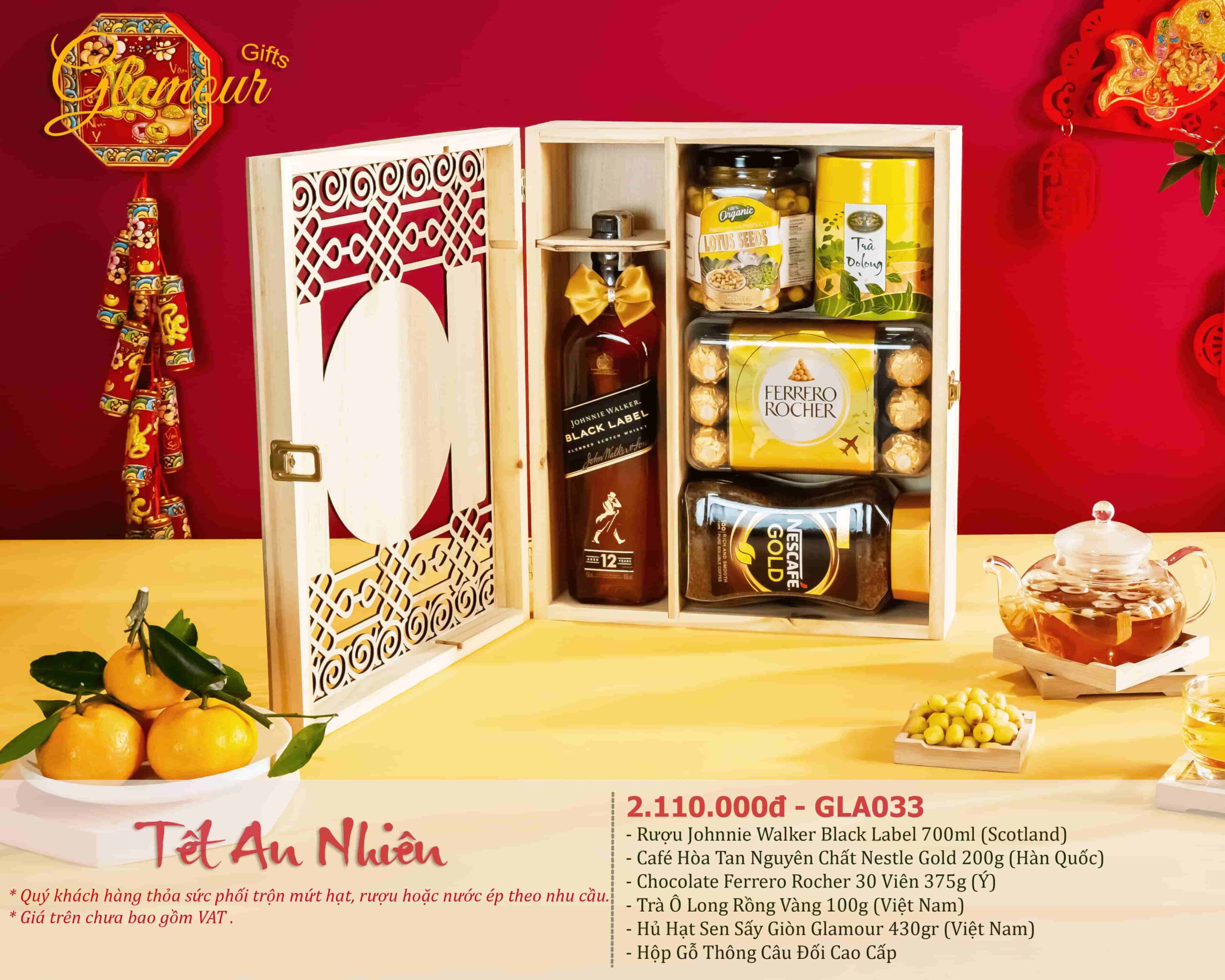 Quà Tết Hộp Gỗ An Nhiên GLA033: Set Quà Tết Thượng Hạng 2 quà Tết hộp gỗ An Nhiên GLA033