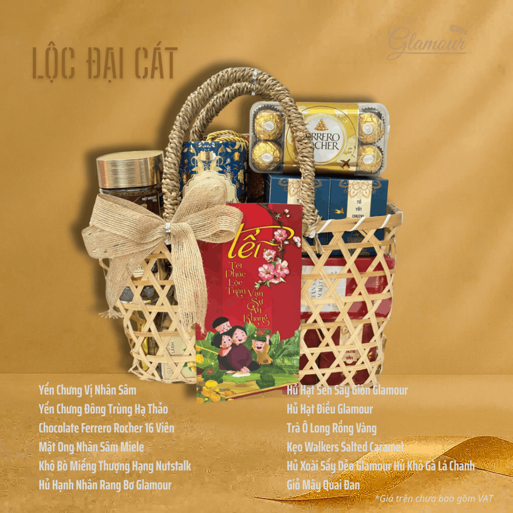 Giỏ Quà Tết Lộc Đại Cát - Đại Lộc Khai Xuân, Phúc Khí Viên Mãn 1 gio qua tet loc dai phat
