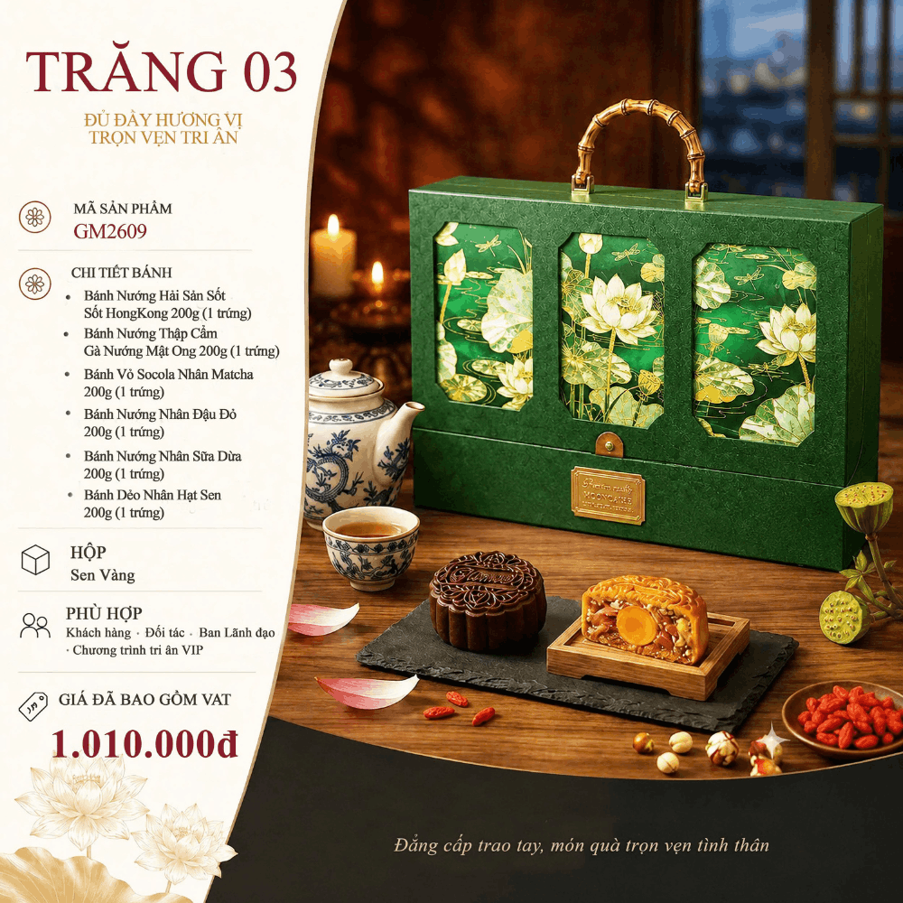 Set Quà Bánh Trung Thu Trăng 3 – Tinh Hoa Hội Tụ, Đẳng Cấp Trao Gửi 2 bánh trung thu Trăng 3
